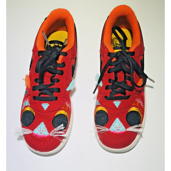 Nike Air Force One LV8 LOW CHINESE NEW YEAR RED, BLACK, ORANGE, YOUTH SIZE 1.5 - Picture 1 of 12
